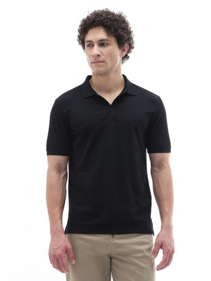 Celio Solid Straight Fit Cotton Black TShirts
