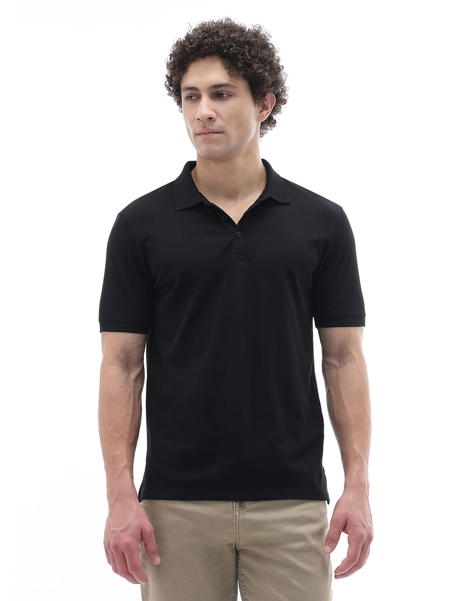 Celio Solid Straight Fit Cotton Black TShirts