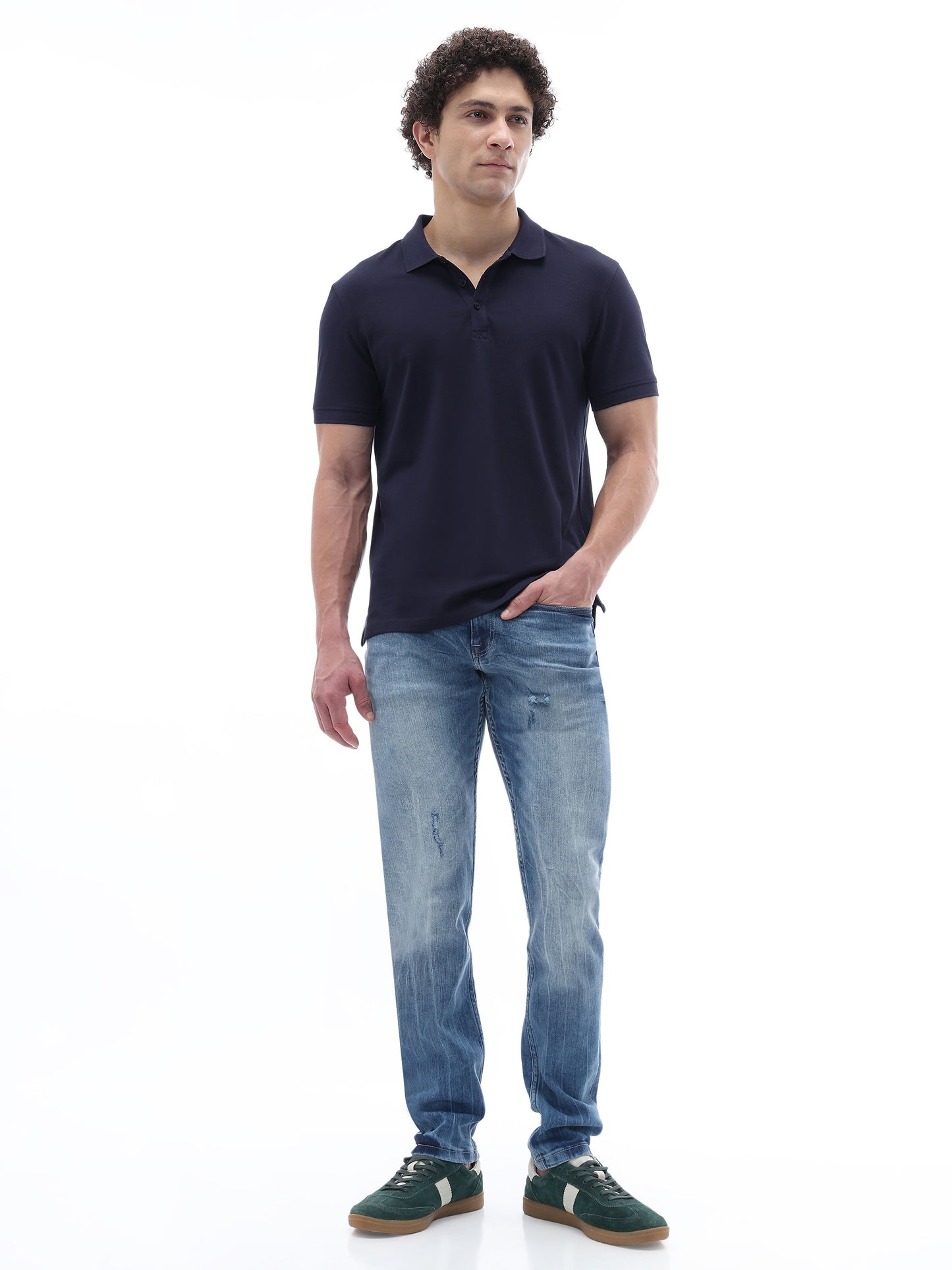 Celio Solid Straight Fit Cotton Navy TShirts