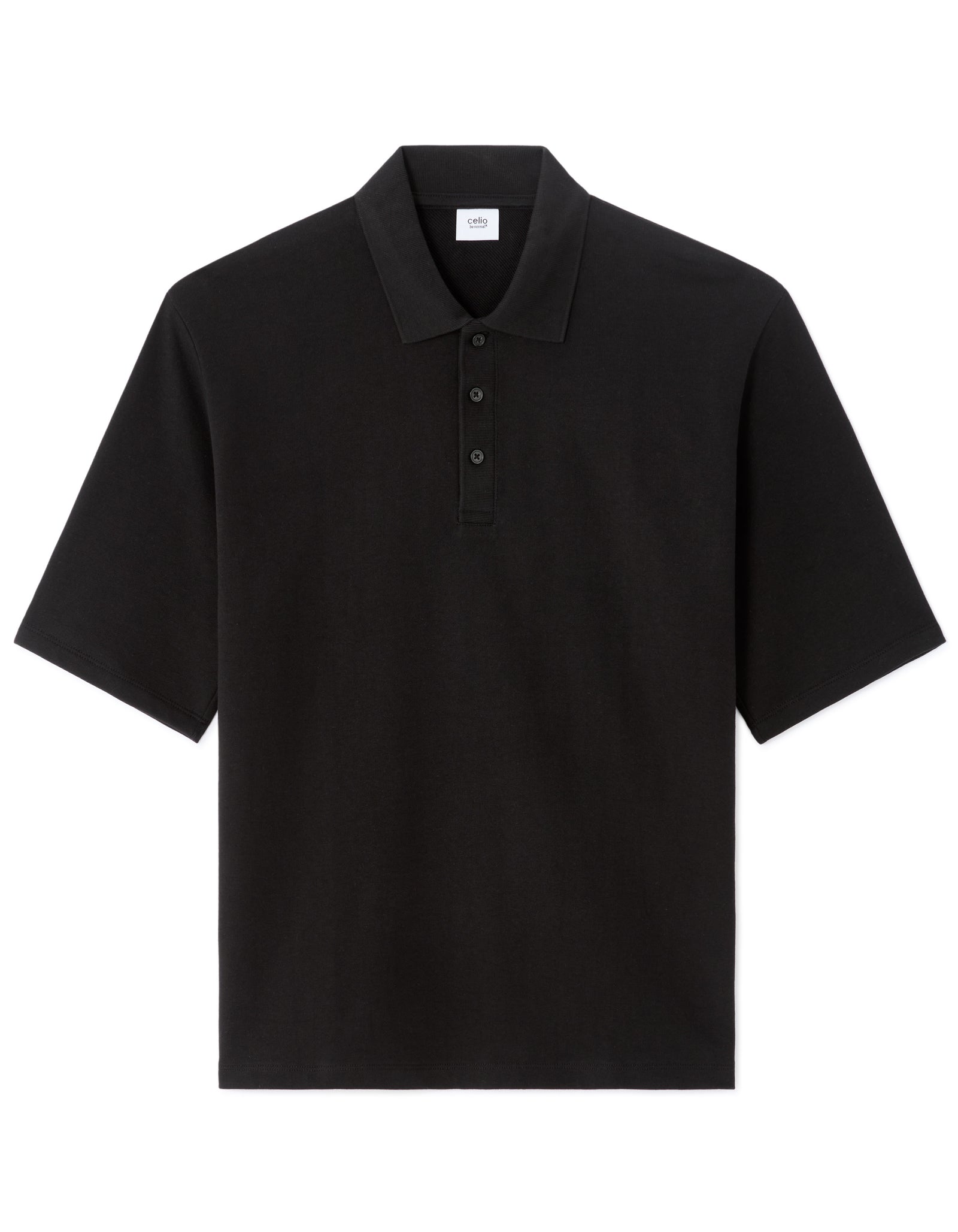 Celio* Solid Boxy/Oversized Fit-100% Cotton Polo T-Shirt-Black