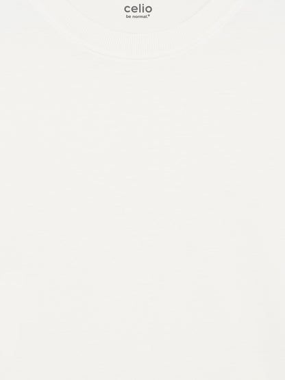 Celio Solid Regular Fit Cotton Cream TShirts