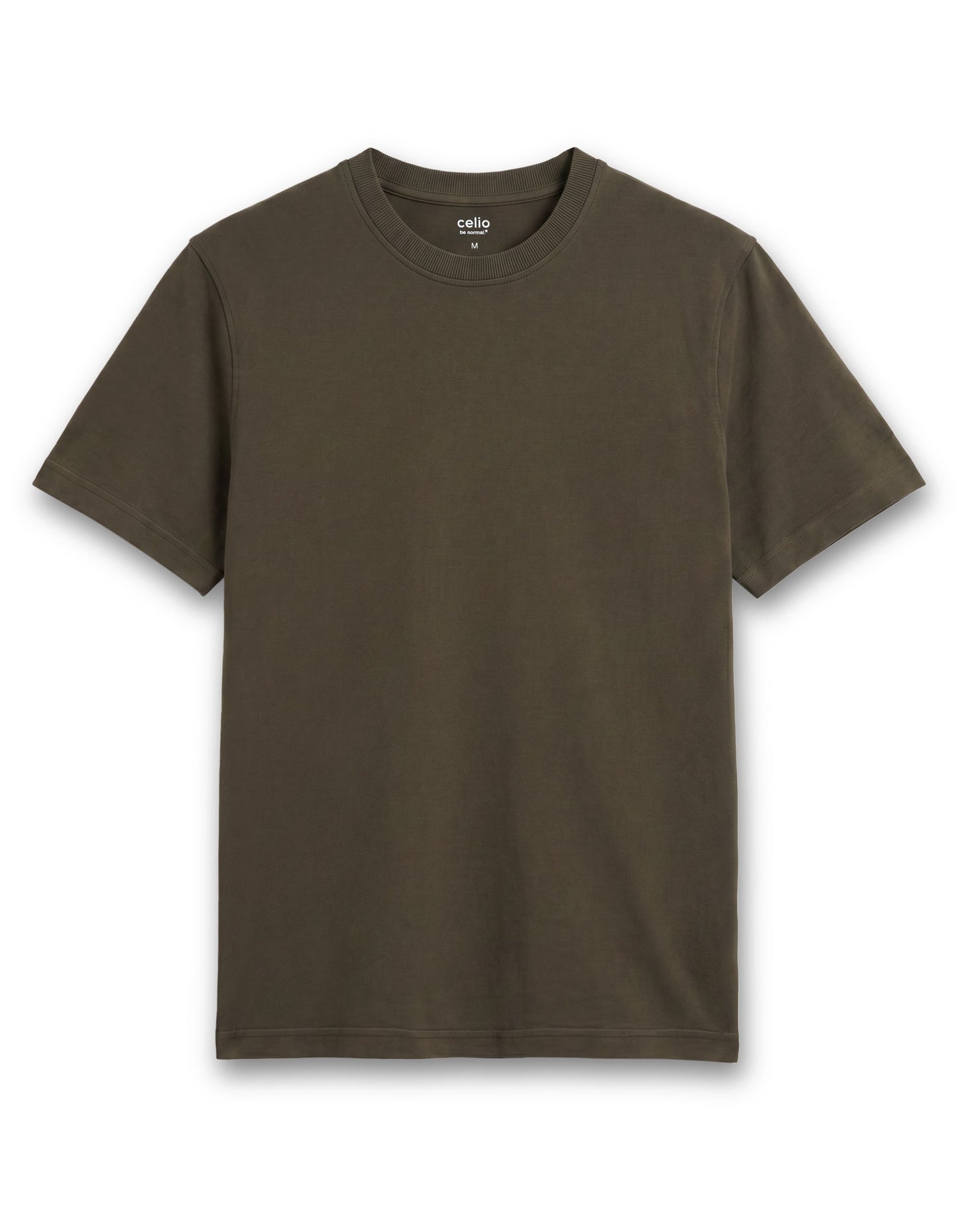 Celio Solid Regular Fit Cotton Olive Tshirts