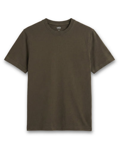 Celio Solid Regular Fit Cotton Olive Tshirts