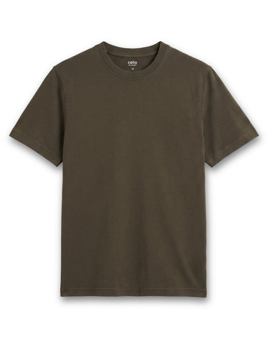 Celio Solid Regular Fit Cotton Olive Tshirts