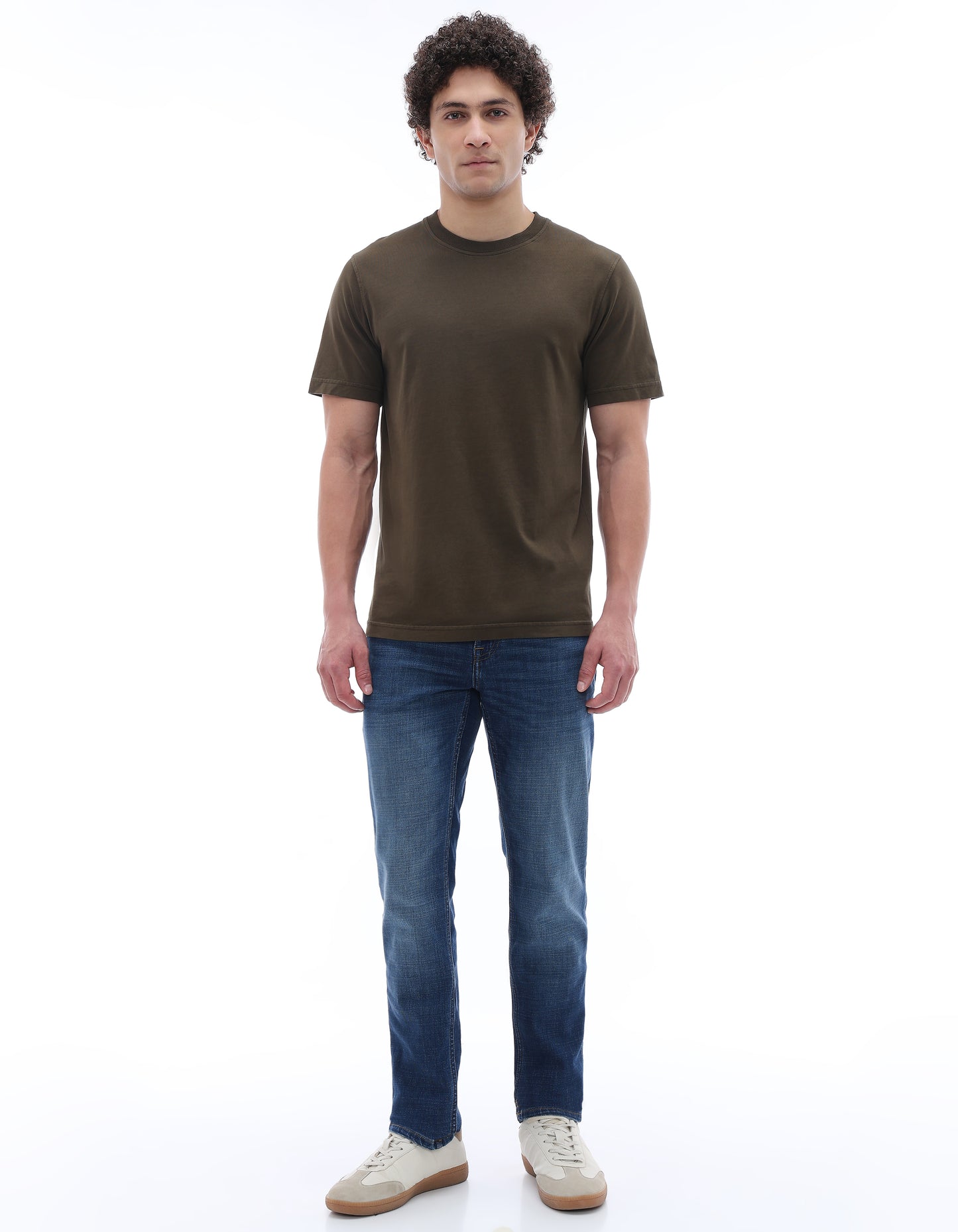 Celio* Regular Fit 100% Cotton Round neck T-shirt-Olive