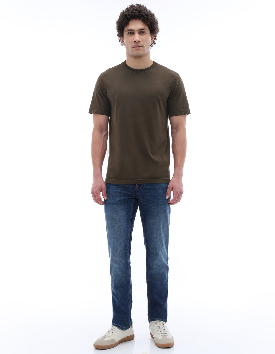 Celio* Regular Fit 100% Cotton Round neck T-shirt-Olive