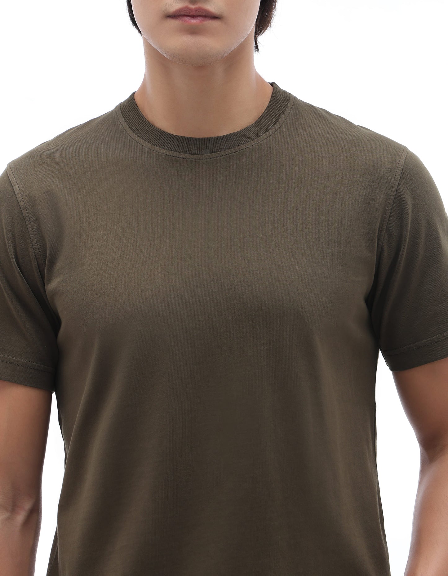 Celio Solid Regular Fit Cotton Olive Tshirts