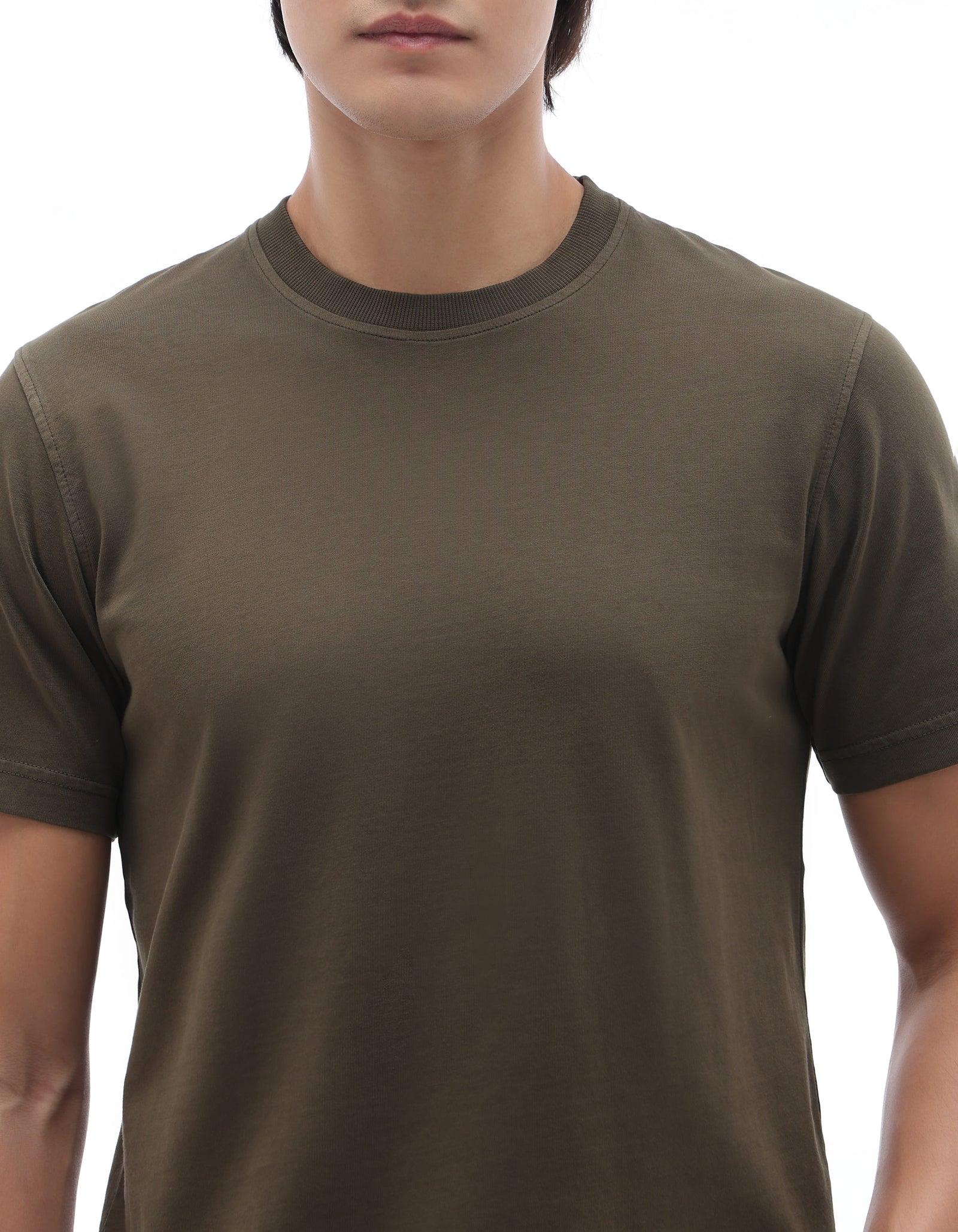 Celio Solid Regular Fit Cotton Olive Tshirts