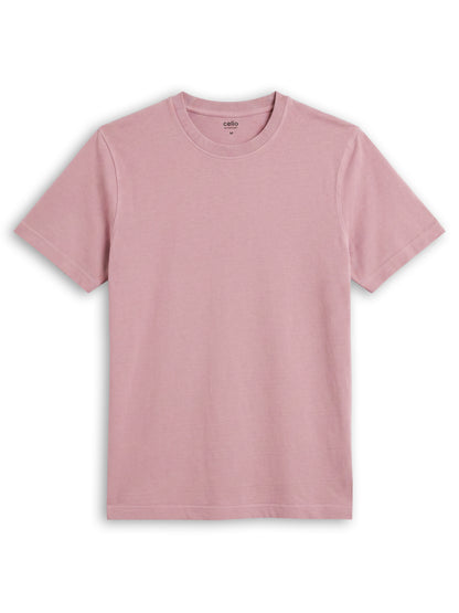 Celio Solid Regular Fit Cotton Purple TShirts