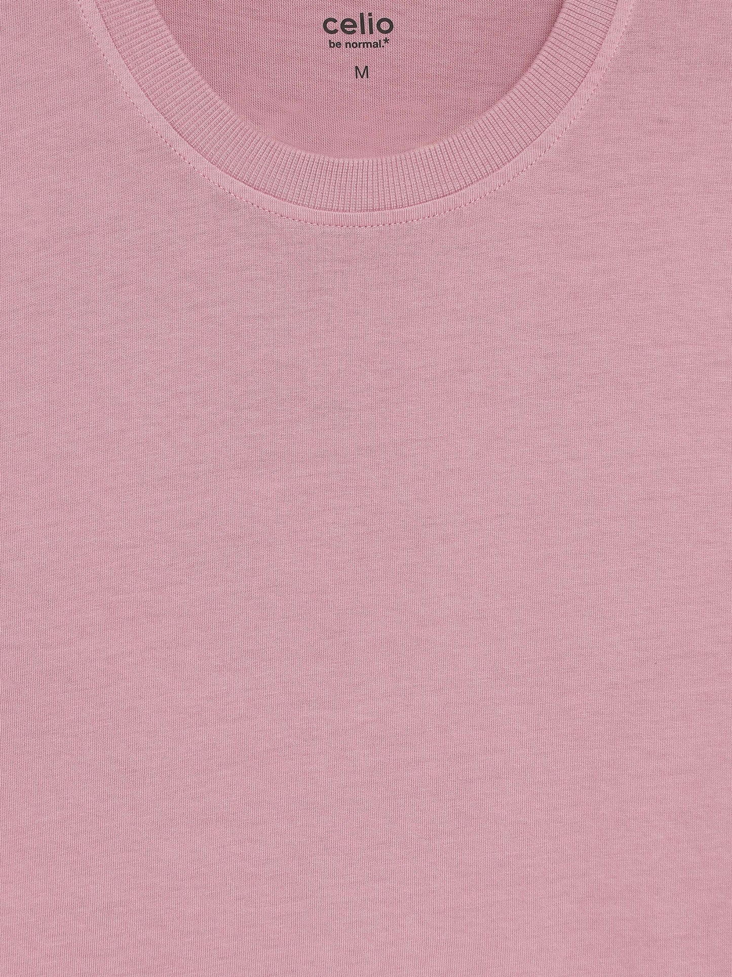 Celio Solid Regular Fit Cotton Purple TShirts