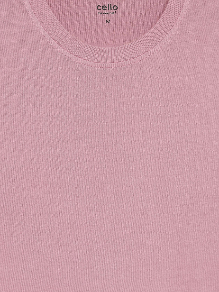 Celio Solid Regular Fit Cotton Purple TShirts
