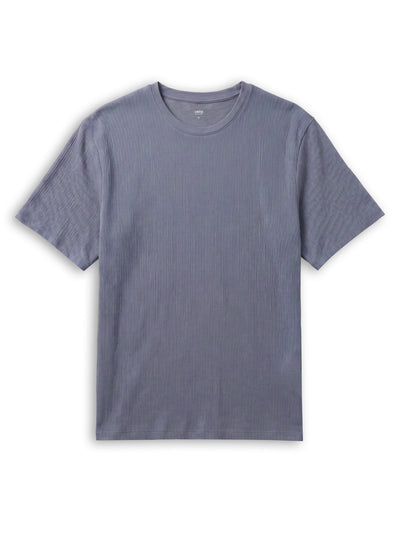 Celio Solid Boxy Fit Cotton Blend Blue Tshirts