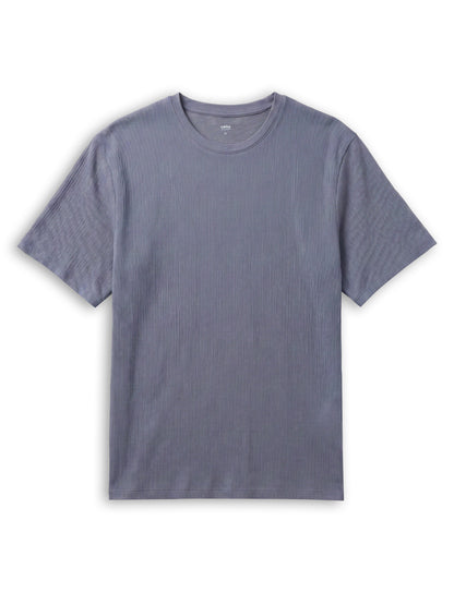 Celio Solid Boxy Fit Cotton Blend Blue Tshirts