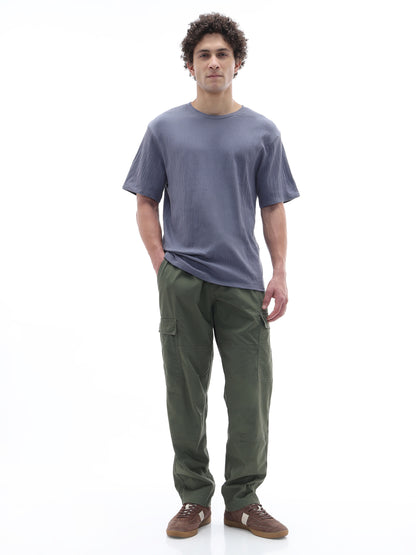 Celio Solid Boxy Fit Cotton Blend Blue Tshirts
