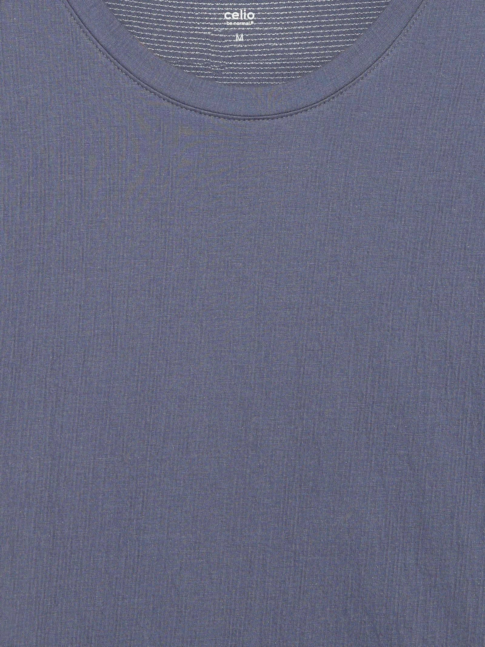 Celio Solid Boxy Fit Cotton Blend Blue Tshirts
