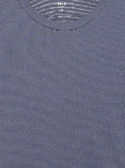 Celio Solid Boxy Fit Cotton Blend Blue Tshirts