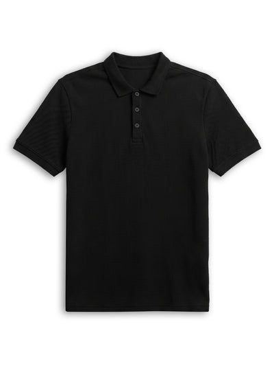 Celio Structured Straight Fit Cotton Poly Blend Black Tshirts