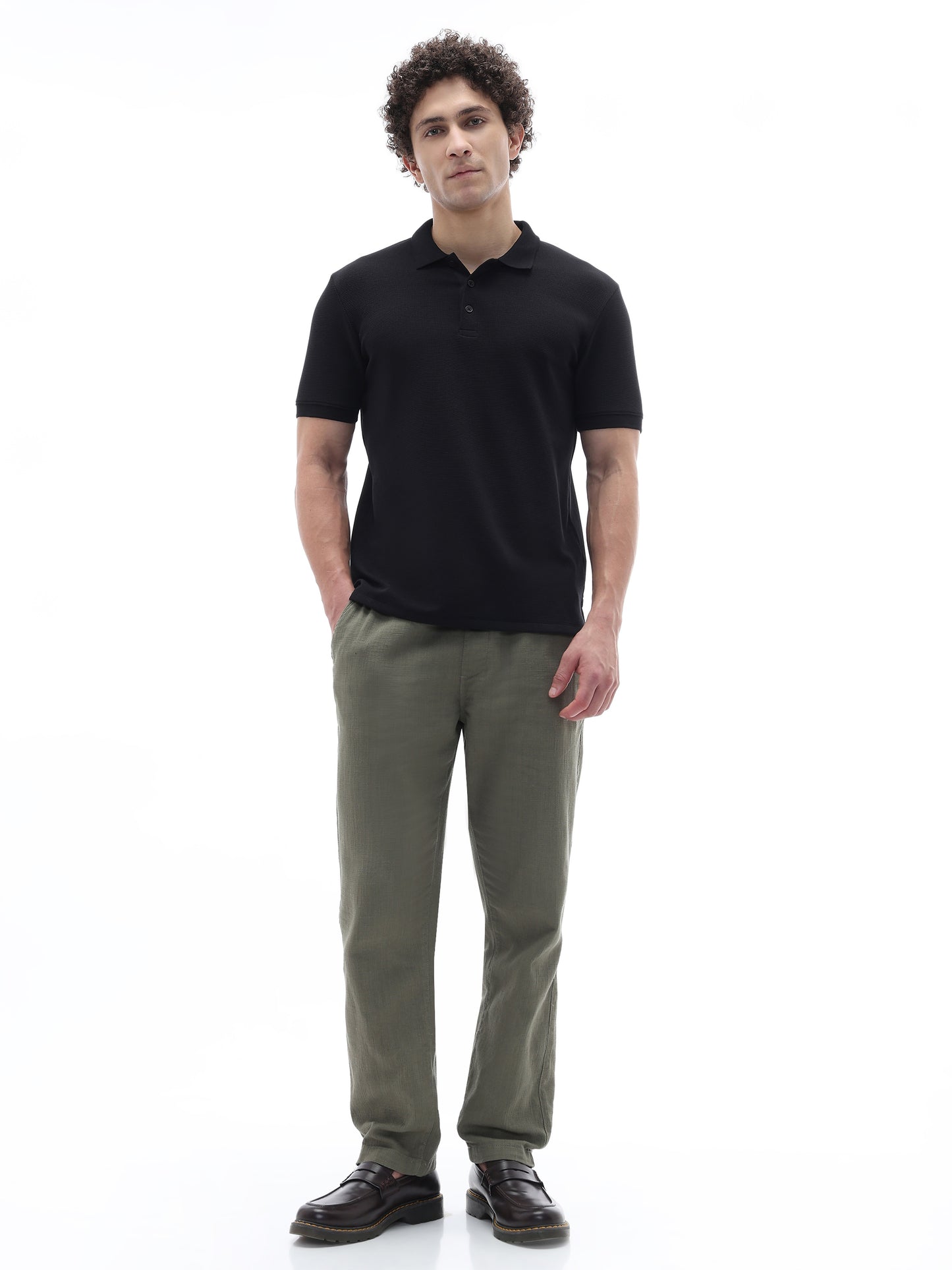Celio Structured Straight Fit Cotton Poly Blend Black Tshirts