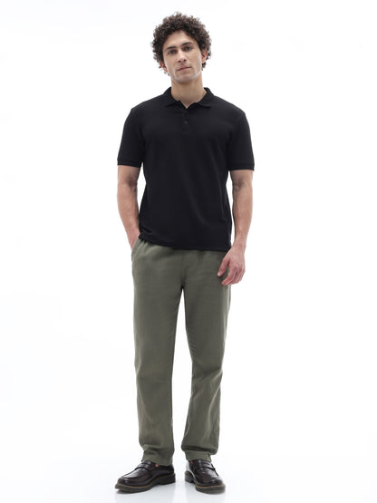 Celio Structured Straight Fit Cotton Poly Blend Black Tshirts
