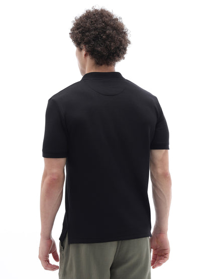Celio Structured Straight Fit Cotton Poly Blend Black Tshirts