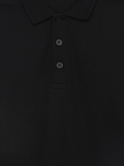 Celio Structured Straight Fit Cotton Poly Blend Black Tshirts