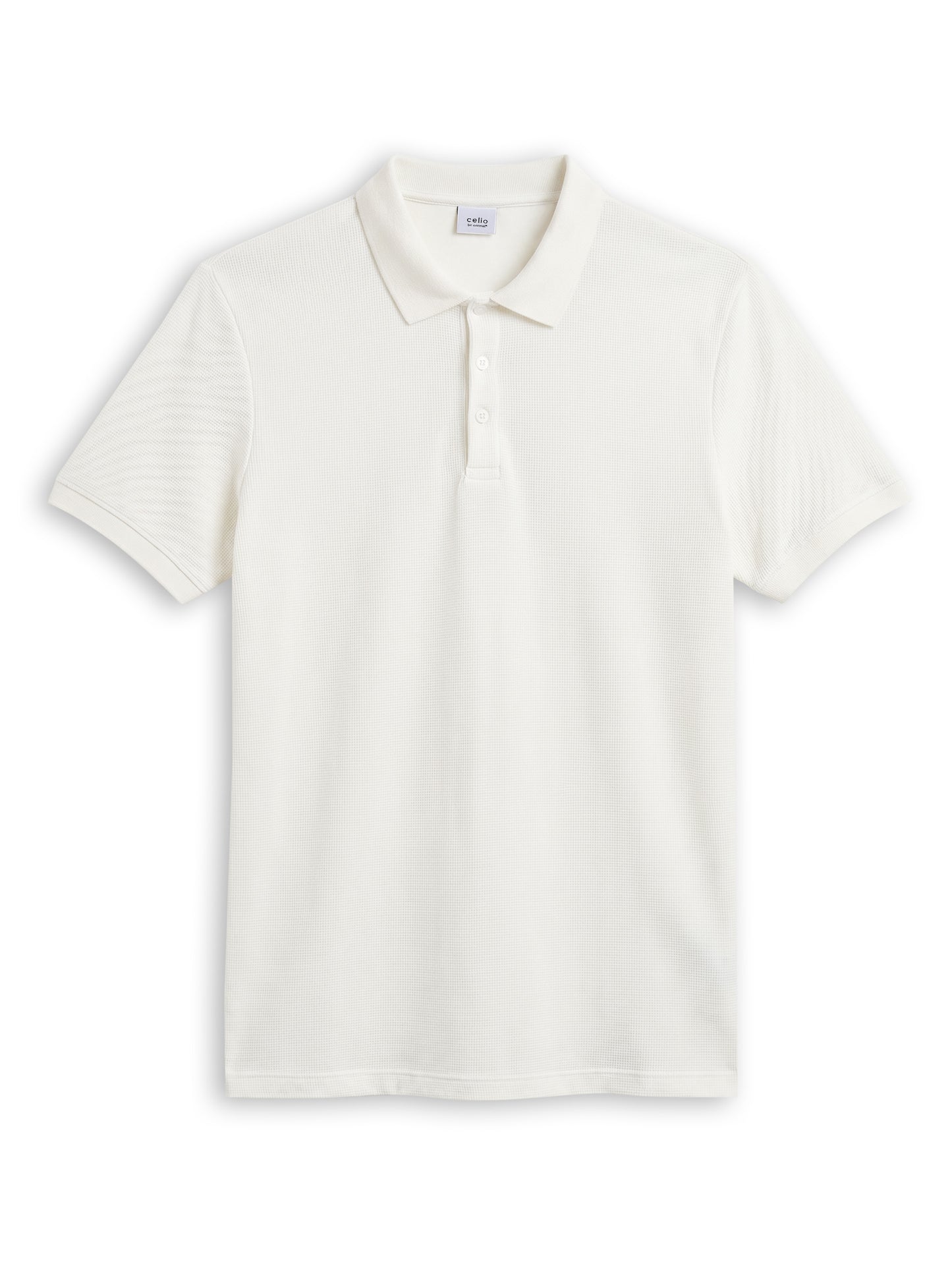 Celio Structured Straight Fit Cotton Poly Blend Cream Tshirts