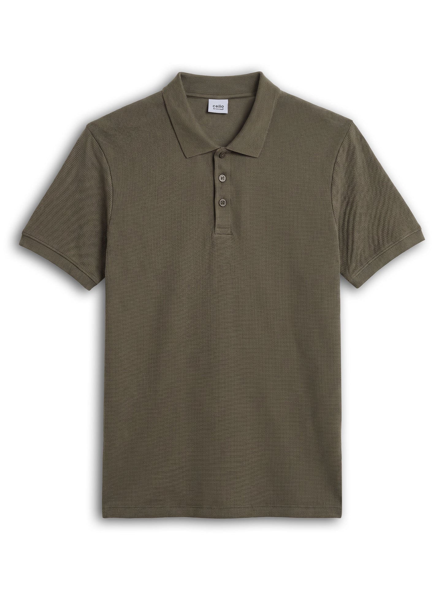 Celio Structured Straight Fit Cotton Poly Blend Olive Tshirts