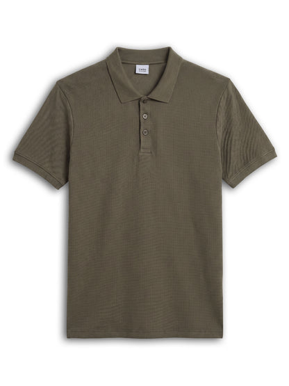 Celio Structured Straight Fit Cotton Poly Blend Olive Tshirts