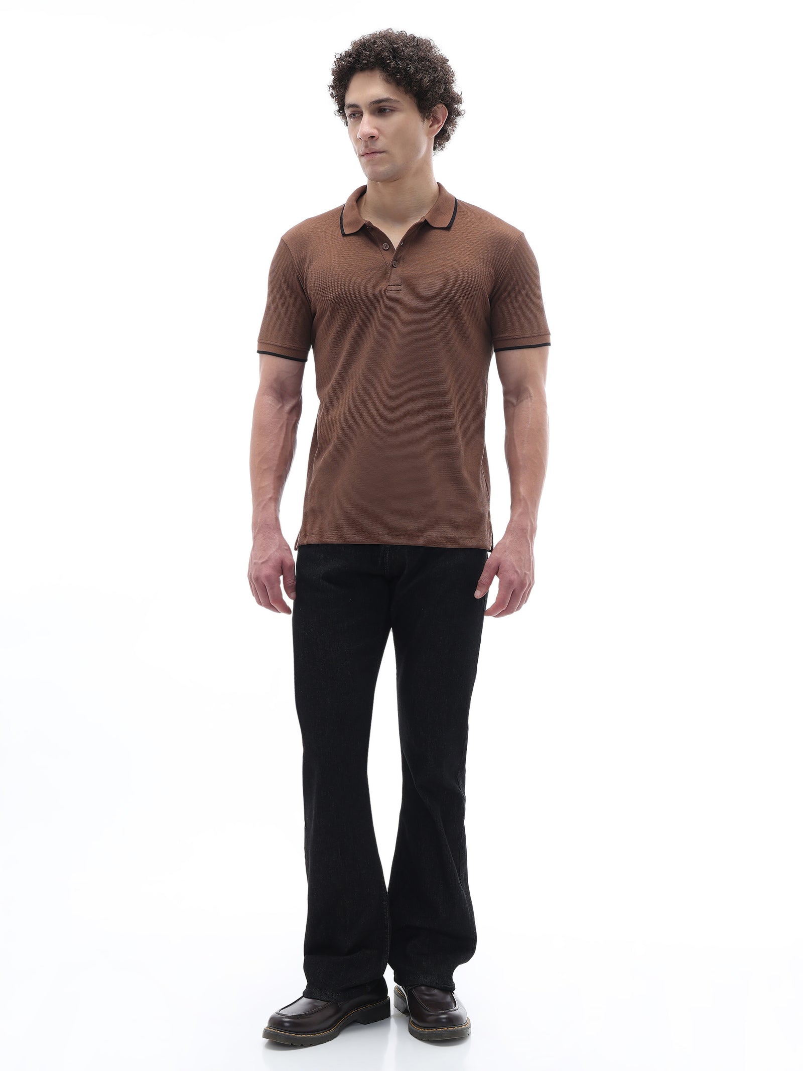 Celio Solid Regular Fit Cotton Brown TShirts