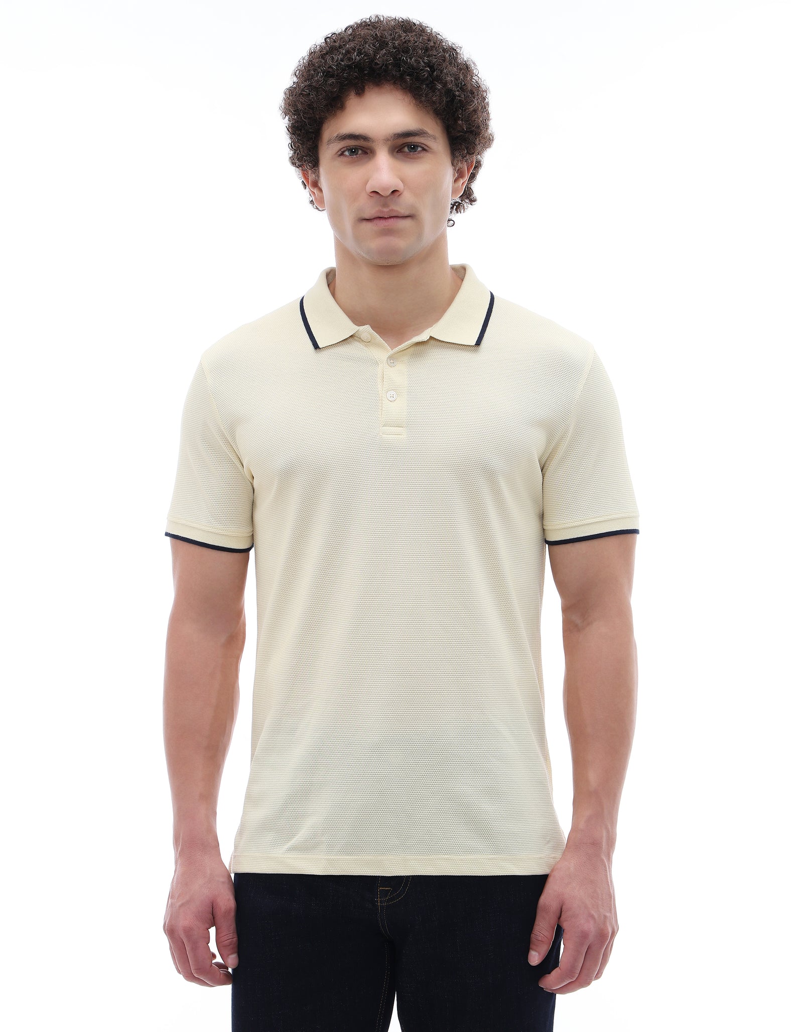 Celio Solid Regular Fit Cotton Cream TShirts