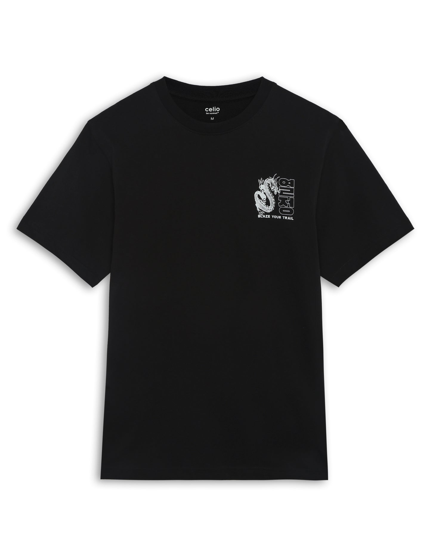 Celio Solid Boxy Fit Cotton Black TShirts