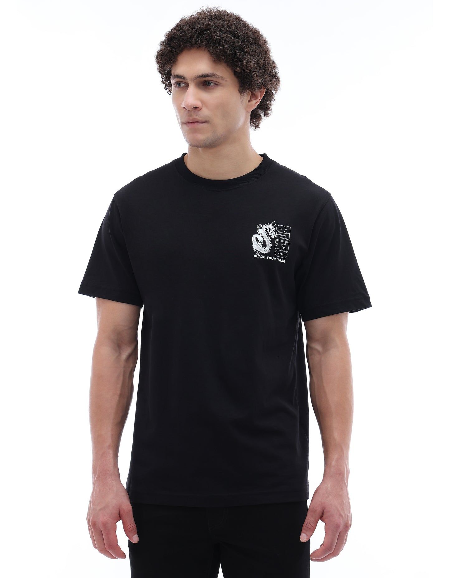 Celio Solid Boxy Fit Cotton Black TShirts