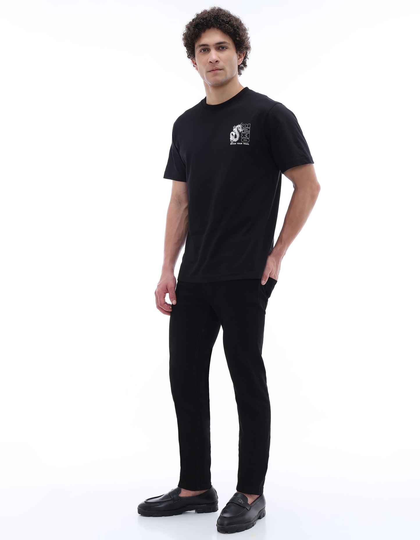 Celio Solid Boxy Fit Cotton Black TShirts