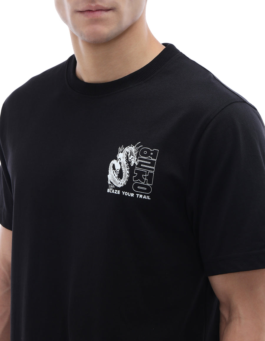 Celio Solid Boxy Fit Cotton Black TShirts
