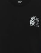 Celio Solid Boxy Fit Cotton Black TShirts