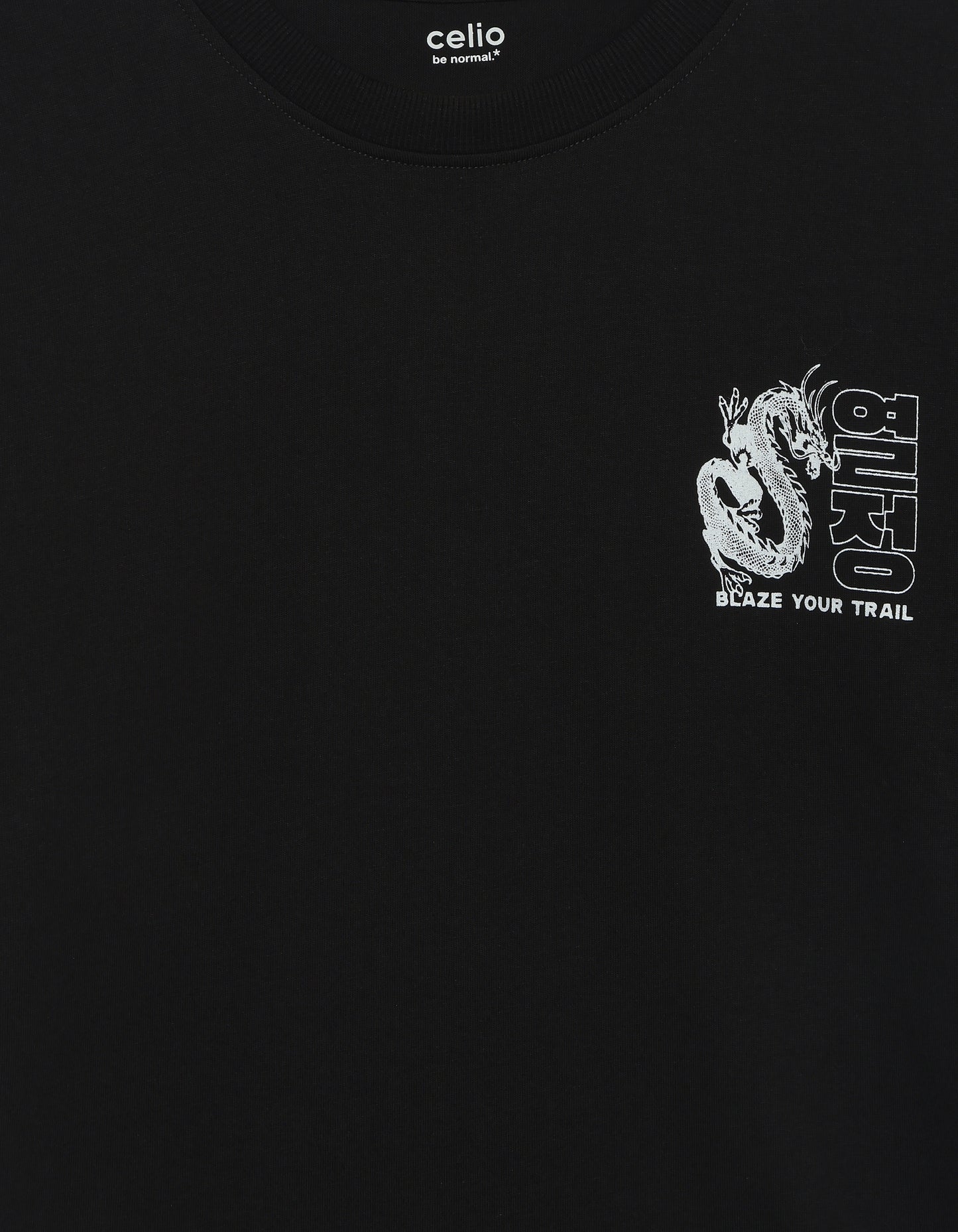 Celio Solid Boxy Fit Cotton Black TShirts