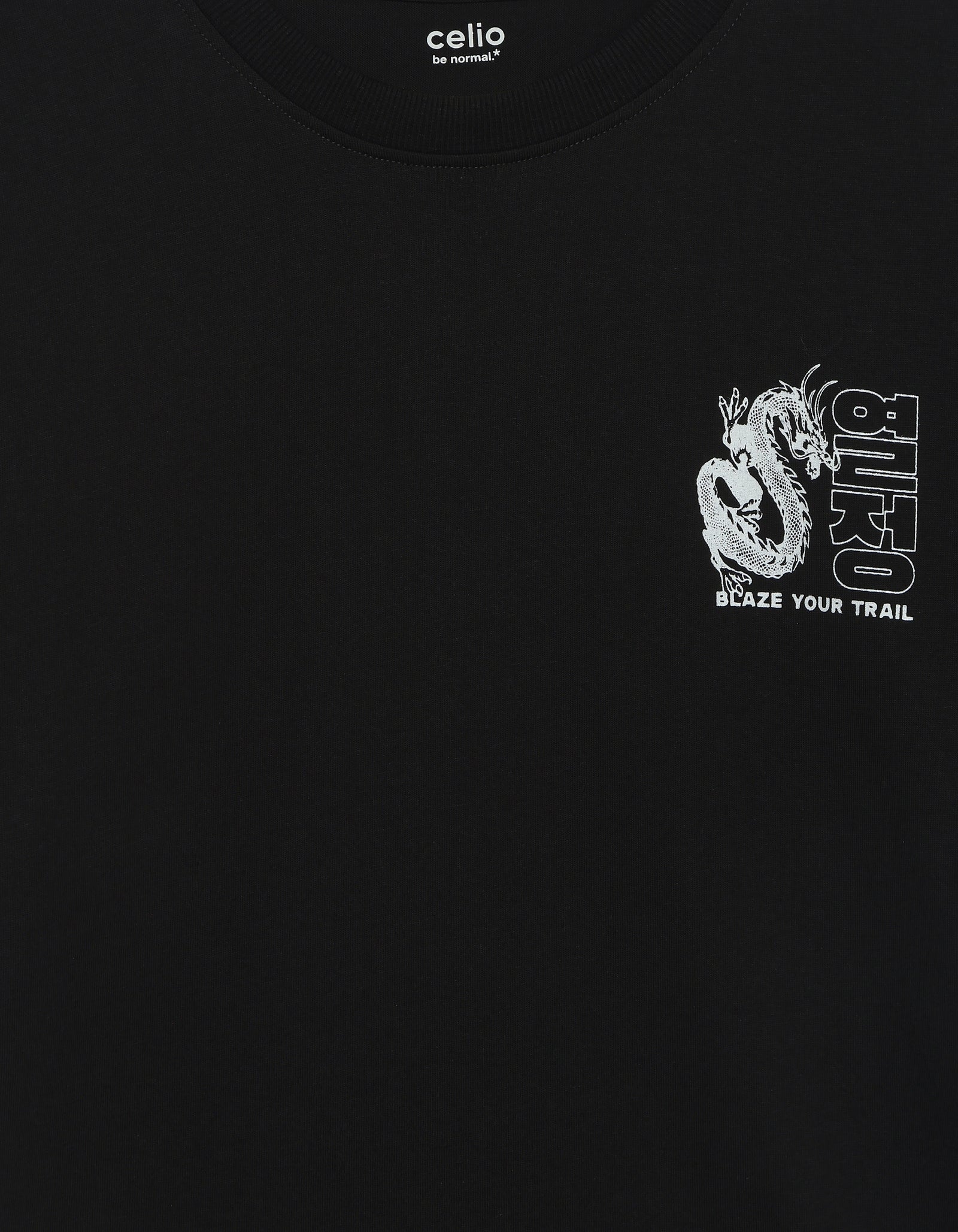 Celio Solid Boxy Fit Cotton Black TShirts