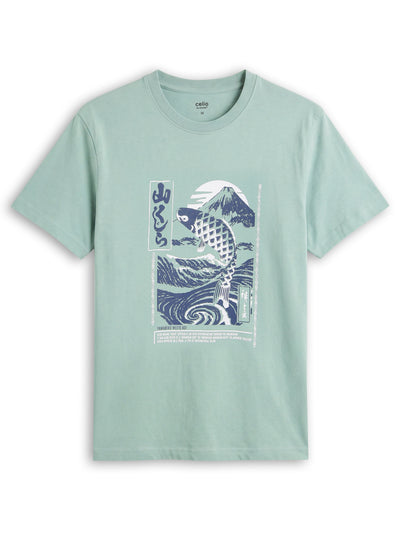 Celio Solid Boxy Fit Cotton Green TShirts