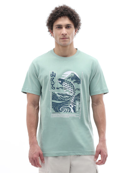 Celio Solid Boxy Fit Cotton Green TShirts