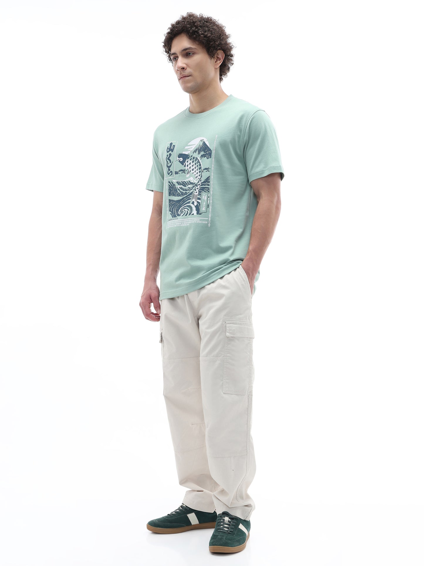 Celio Solid Boxy Fit Cotton Green TShirts