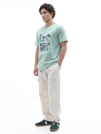 Celio Solid Boxy Fit Cotton Green TShirts
