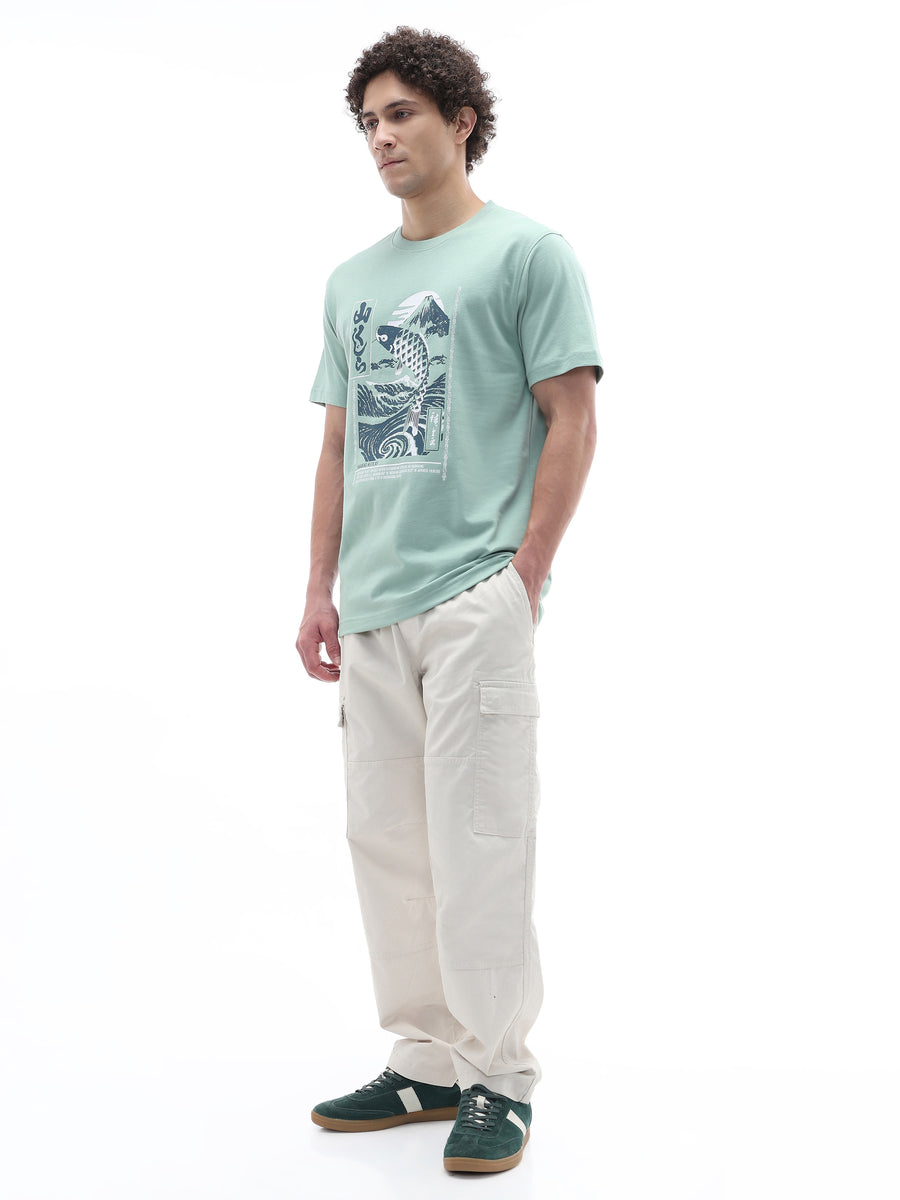Celio Solid Boxy Fit Cotton Green TShirts