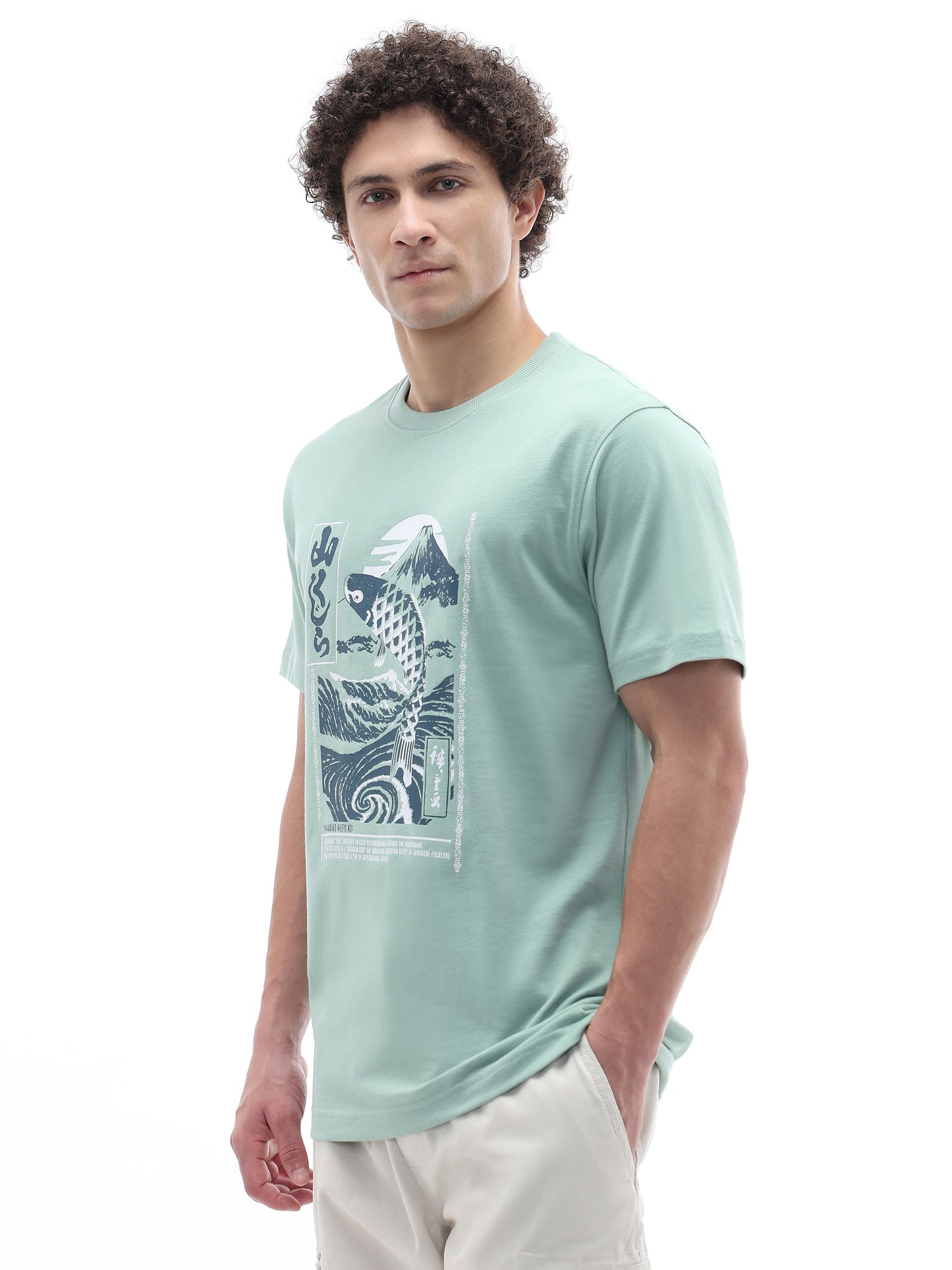 Celio Solid Boxy Fit Cotton Green TShirts