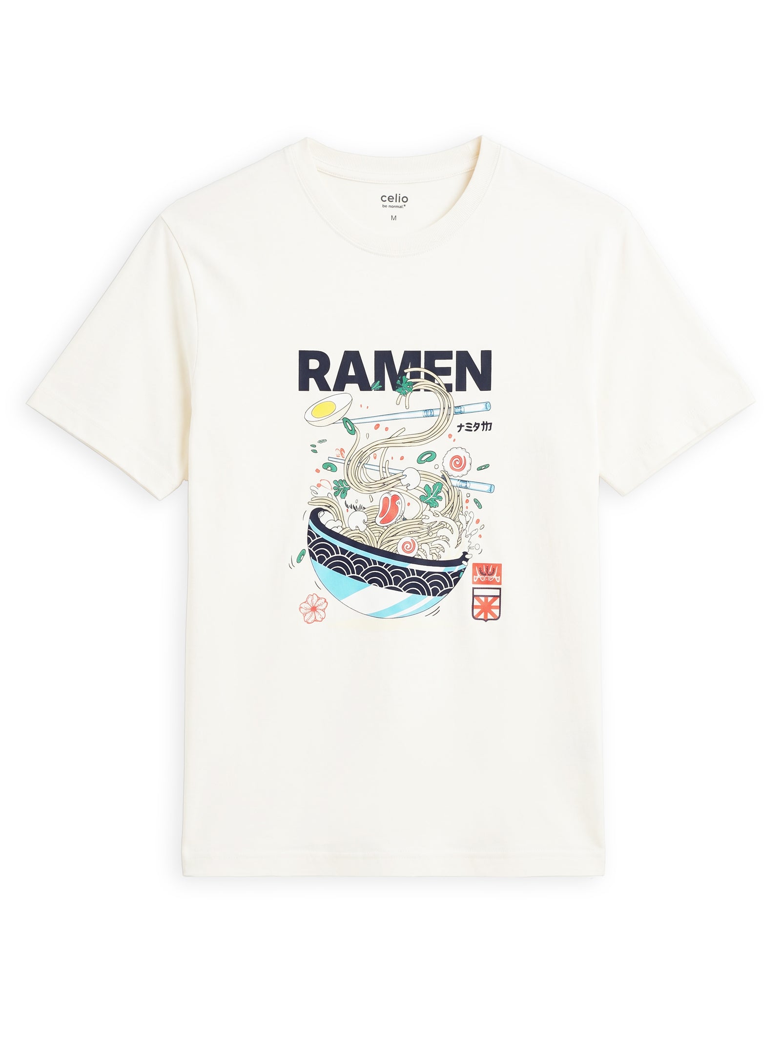 Celio Solid Boxy Fit Cotton Off White Tshirts