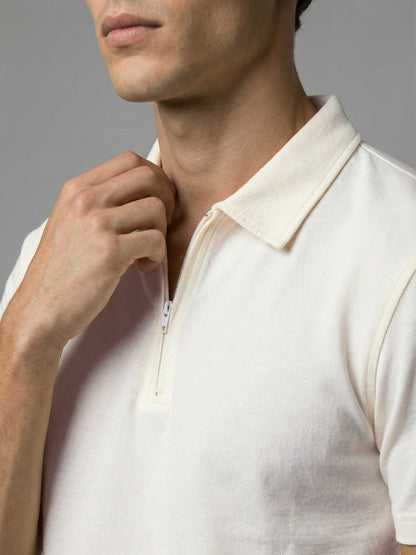 Celio* Men Off White Solid Regular Fit Cotton T-Shirts