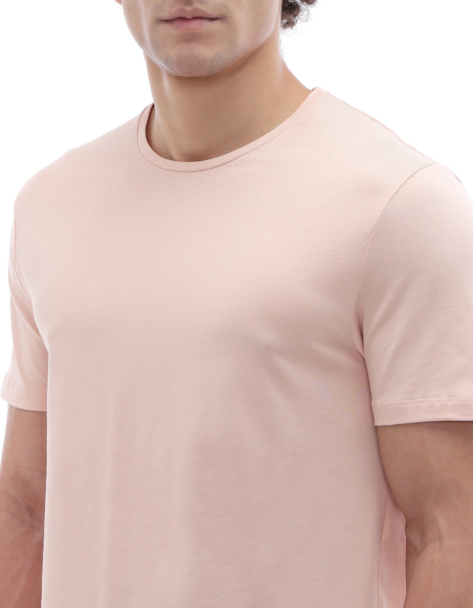 Celio Slim Fit Crew Neck Cotton Stretch T-Shirt - Pink