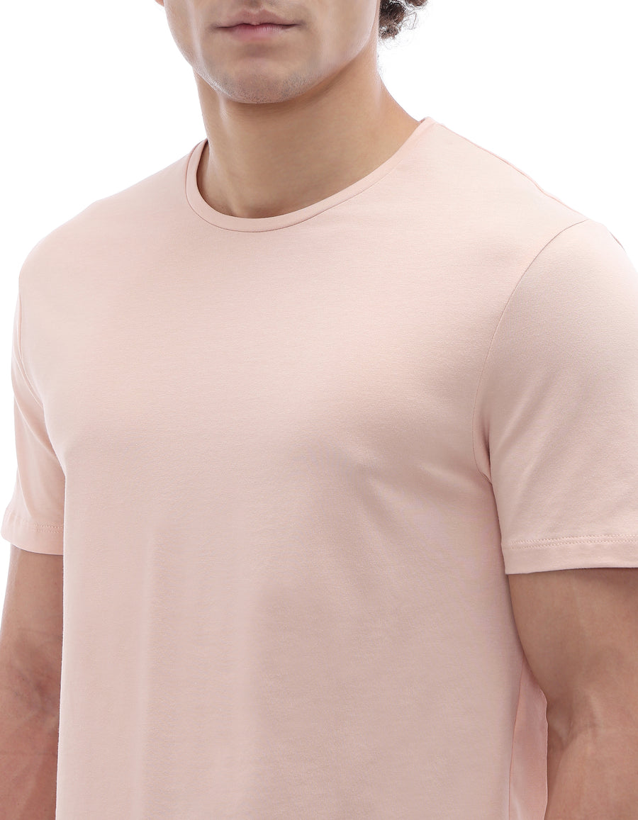 Celio Slim Fit Crew Neck Cotton Stretch T-Shirt - Pink