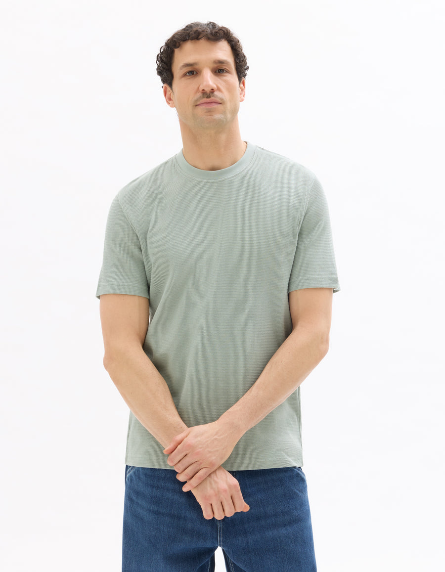 Boxy Fit Stretch Cotton Crew Neck T-Shirt - Green