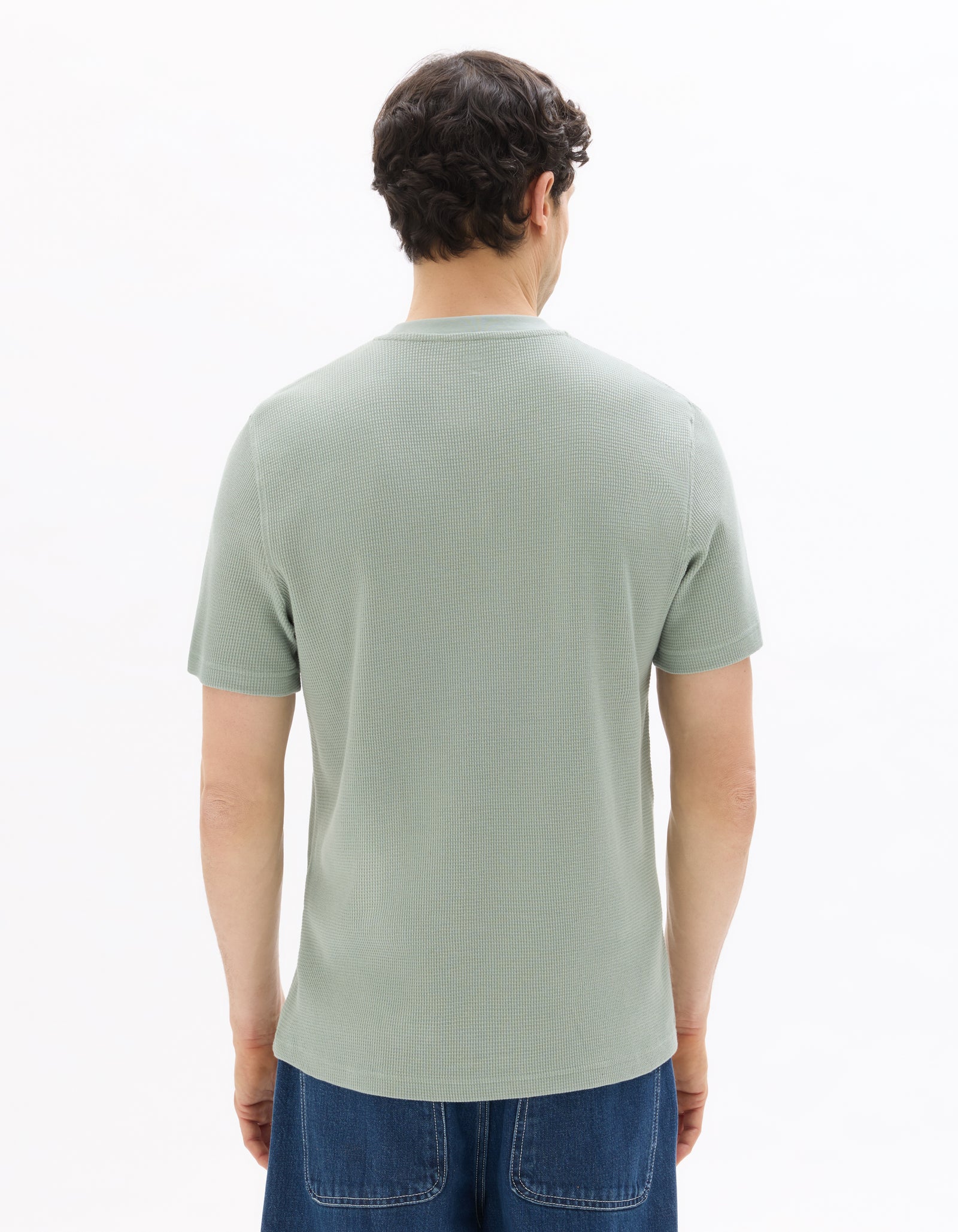 Boxy Fit Stretch Cotton Crew Neck T-Shirt - Green