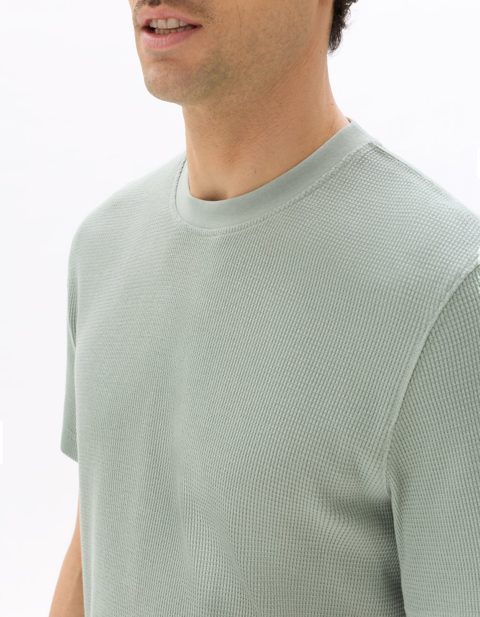 Boxy Fit Stretch Cotton Crew Neck T-Shirt - Green